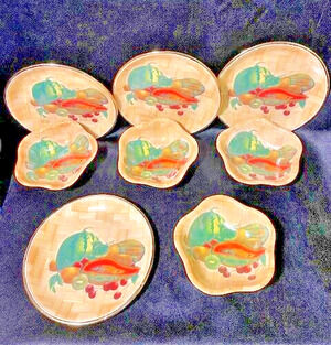 Hawaiian Pupu Plates and Bowls Bamboo - Set of 4 - Vintage